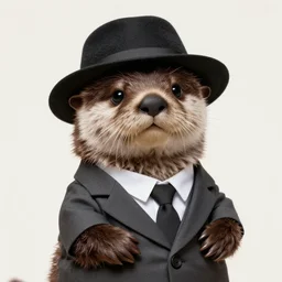 anthropomorphic otter wearing a hat and a suit