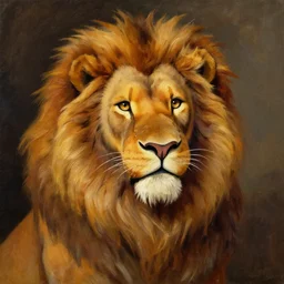 brian stelter as the cowardly lion, portrait painting from oz fantasy