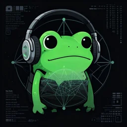 a toad wearing headphones, ryuta ueda artwork, breakcore, style of jet set radio, y 2 k, gloom, space, cel - shaded art style, sacred geometry, data, minimal, code, cybernetic, dark, eerie, cyber