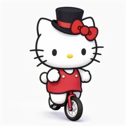 Kitty with a tophat and monocle riding a unicycle