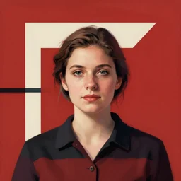 schoolteacher. portrait. bauhaus, angular, geometric, symmetrical. red color theme. flat, solid background.