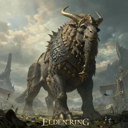 highly detailed elden ring portrait photo of a huge mounted mumakil in in scenic dystopian environment, dramatic light, hyperrealistic illustration by william didier - pouget
