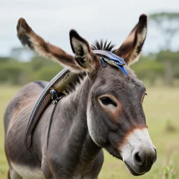 blue tongue skink riding on a donkey photorealistic