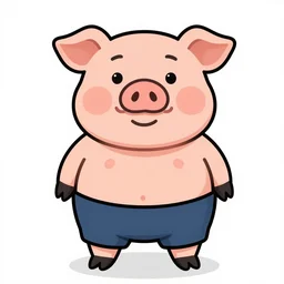 funny cartoon pig wearing shorts, caricature