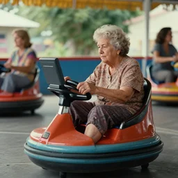 film still of an elderly woman on a hoverround using a computer 1 9 9 8, 8 k