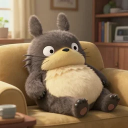 a super cute creature relaxing in a living room, professional photography, highly detailed, stunning lighting, artstation, realistic face and anatomy, by rembrandt and mœbius and hayao miyazaki and akira toriyama and ilya kuvshinov and takehiko inoue and kim jung gi and karl kopinski and thomas kinkade and greg rutkowski
