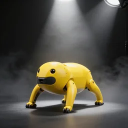 promotional image, boston dynamics spot, yellow, hd, 4 k, high resolution, octane renderer, real, foggy, spotlight, studio lighting, black backdrop