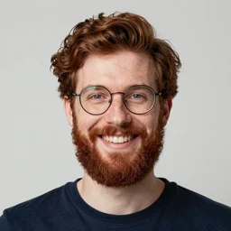 pleasant, grinning, nerdy man character portrait, dark auburn wavy hair, full beard, thin glasses, freckles, by don bluth, highly detailed, dynamic shadows, 4 k, wallpaper - 1 0 2 4