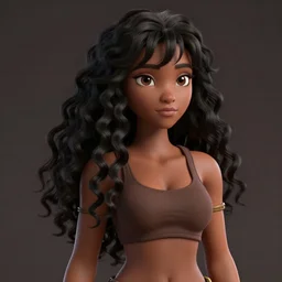 a beautiful 3d brown anime girl, brown skin, long black curly hair, Cinematic lighting, medium shot, anime masterpiece, highly detailed, Trending on artstation, unreal engine, 4k, Cinematic wallpaper