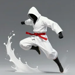 a hooded assassin in white with a red belt jumping attack splash art graphic design color splash high contrasting art, fantasy, highly detailed, art by greg rutkowski