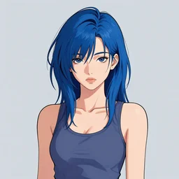 portrait of a cool asian girl with messy blue hair, 2 8 4, wearing a tanktop, highly detailed, stylized, medium shot, vector line art, clean cel shaded vector art, by ross tron, lois van baarle, artgerm, helen huang, makoto shinkai, ilya kuvshinov, rossdraws