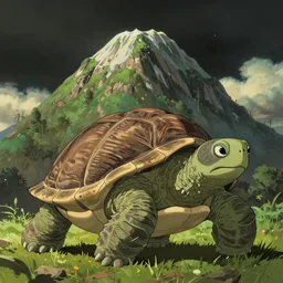 A giant turtle with a mountain upon it's back by studio ghibli,peaceful atmosphere, serene lighting ,digital art , highly detailed , high contrast, beautiful lighting, award winning , trending on art station, photorealistic, 8k