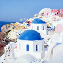 abstract landscape painting of seaside town santorini, white, blue, pink, sharp, bold shapes, high detail, by david bomberg, borgeaud, marius borgeaud, sonia delaunay, albert marquet, richard diebenkorn, ilse d'hollander, etel adnan