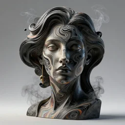 epic concept art. 3 d abstract female face silhouette mixing with black and color swirly liquid fluid. abstract sculpture. art deco swirls. smoke simulation, vfx, cinema 4 d, tyflow. masterpiece, michelangelo. concept art, matte painting. greg rutkowski, wlop, victo ngai, kandinski