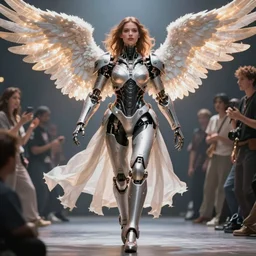 a stunning ultra detailed fantasy fine art full body dynamic portrait photo of a engaging woman with mech armor from ex machina movie dressed as an angel with glowing wings, by greg rutkowski, craig mullins, ruan jia, wlop artgerm, karol bak and lisa holloway photography, full body shot, deep depth of field, soft lighting, artstation,