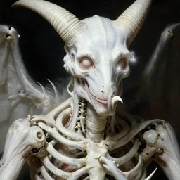 closeup portrait of white ribbed baphomet covered with ribs white mechanical spines white muscle tissue, lucid dream - like heavy atmosphere, baroque painting, harsh flash photo, perfect composition, detailed octane render trending on artstation, 8 k artistic photography, volumetric cinematic perfect light, chiaroscuro, masterpiece, raphael, caravaggio, beksinski, rutkowski, beeple