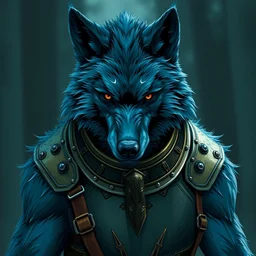 the blue werewolf, wearing breastplate, in style of ivan belikov, trending on artstation, behance