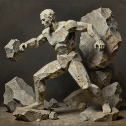 highly detailed painting of a men made of rocks, big rocks, sharp focus, dramatic scene, aesthetic, dynamic lighting, elegant, harmony, masterpiece, by roberto ferri, high quality