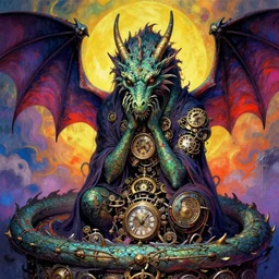A psychedelic portrait of clockwork dragon wretched sorrowsworn , vibrant color scheme, highly detailed, in the style of romanticism, cinematic, artstation, Moebius, Greg rutkowski