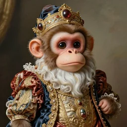 baroque rococo painting Royal Fancy Gnome Hildebrandt Lisa Frank high detail cute adorable whimsical up close simian ape monkey