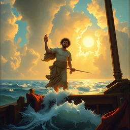 the sailor jupiter. beautiful, realistic painting by aivazovsky. thick linings, manga