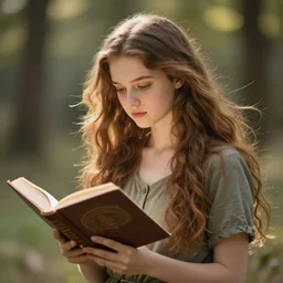 dnd style portrait of a girl reading a book, her hair flowing down