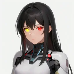A realistic anime painting of a beautiful android woman with glowing yellow and red eyes hypochondria. digital painting by Sakimichan, Makoto Shinkai, Rossdraws, Pixivs and Junji Ito, digital painting. trending on Pixiv. SFW version —H 1024