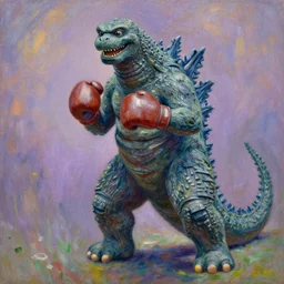 Harambe Boxing Godzilla, Highly detailed painting by Claude Monet