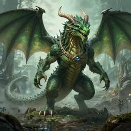 a giant monster epic royal basilisk zmej gorynych, slavic fairy - tale mythological green creature, magic : the gathering