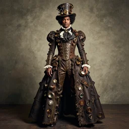 Crispin Glover in a Victorian style steampunk dress designed by Sandy Powell in a fashion editorial shot by Annie Leibovitz,surrealism
