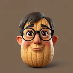 3 d render of peanut with human features, nerdy glasses and face