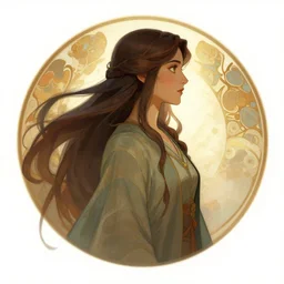 side profile centered painted portrait, Adrianne Ho as a wind sorcerer, D&D, cell-shaded, matte painting concept art, bright backlit, official fanart, 4k, Pinterest, by Alphonse Mucha - H 704
