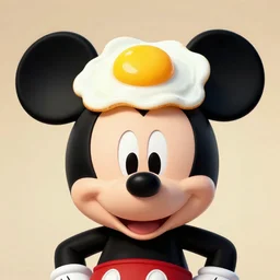 mickey mouse with a fried egg on his head