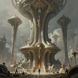 brutalist alien civilization, Jessica Rossier color scheme, matte painting by Ruan Jia and Syd Mead, featured in artstation, octane render, cinematic, elegant, intricate, 8k, HDR