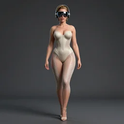 hedonistic scarlett johanson wearing high tech headset, full body picture, curvaceous, elegant, intricate, artstation, 8 k, ultra detailed, octane render.