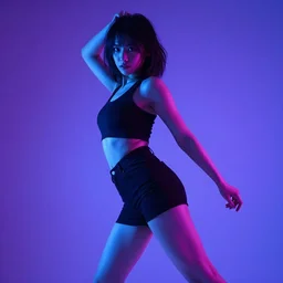 naro rinri female, dynamic posing, dramatic blue and purple lighting
