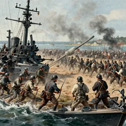The battle between the Monitor and the Merrimack::high detail::photo::wide shot