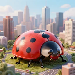 city in the shape of ladybug, realistic way, 4 d digital