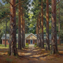 beautiful oil painting of pine woods elementary school spring branch isd by olaf krans