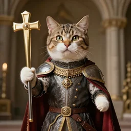 an amazing award winning photo of a cat in a knight suit protecting the holy grail, very detailed and sharp, 4k hdr, cinematic masterpiece