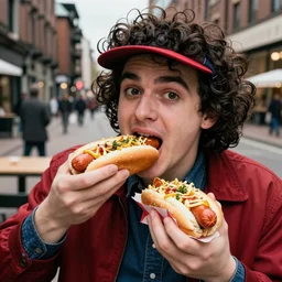 photo of the hamburglar eating a hotdog