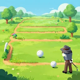 A beautiful artwork illustration, a videogame level with a golf ball who is a detective, featured on artstation, wide angle, horizontal orientation