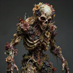 a extremely disturbing horror photograph of a creature made out of rotten flowers and nature and fungus and bones, hyperrealism, sharp focus, cinematography, highly detailed, octane render, horror cgi 4 k, matte, photograph by professional photographer
