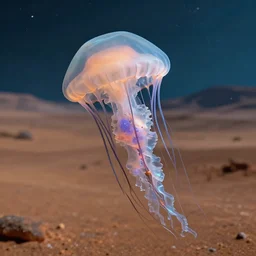 A Jellyfish on a martian landscape