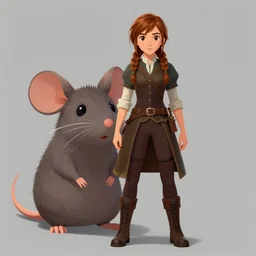 katniss everdeen standing next to a giant mouse, digital portrait, greg rutkowski, artstation