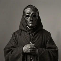 19th century photo of a cult dark old cultist wearing masks by Louis Daguerre