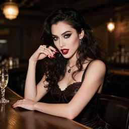 beautiful vampire chick in an underground bar