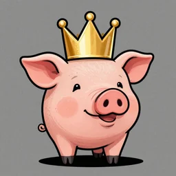 illustration pig wearing a simple gold crown in the style of peter max