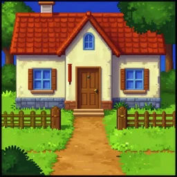 in front of a house with a path leading to the door, from a serria point and click 2 d graphic adventure game, art by kings quest iii