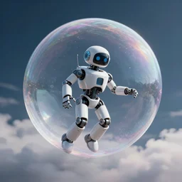a robot floating inside of a soap bubble among the clouds, ethereal, fantasy, style of peter mohrbacher
